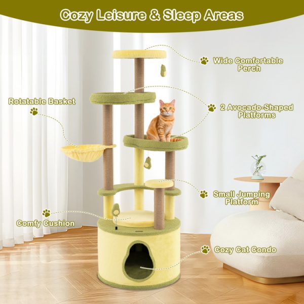 62.5 avocado themed multi level cat tree 15