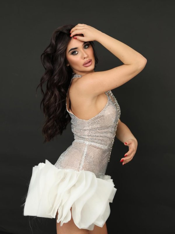 fudge halterneck rhinestone cutout mini dress 18