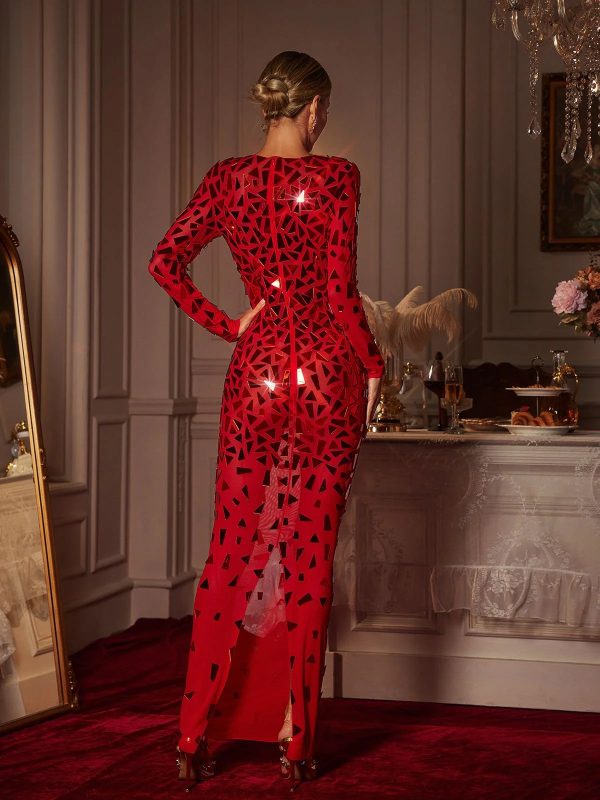 guthrie long sleeve acrylic mesh maxi dress 16