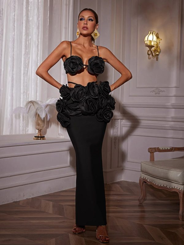 irma flower bandage skirt set in black 700