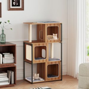 modern cat tree cat house with metal frame & scratching posts 11