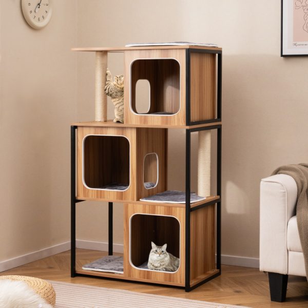modern cat tree cat house with metal frame & scratching posts 12