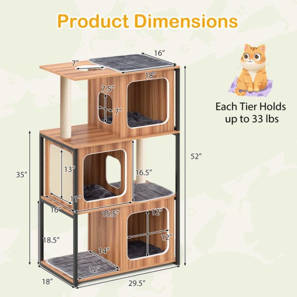 modern cat tree cat house with metal frame & scratching posts 18