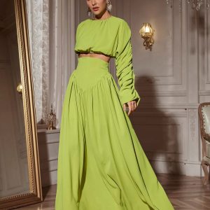 mokgadi long sleeve ruched skirt set 11
