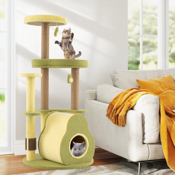 multi level avocado cat tree with private condo 17