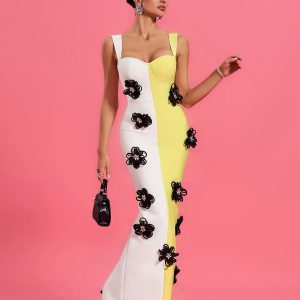 olga floral applique colorblock bandage dress 11