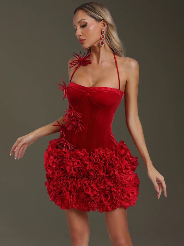 ramla flower velvet ruched mini dress 14