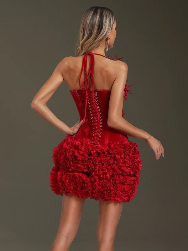 ramla flower velvet ruched mini dress 16