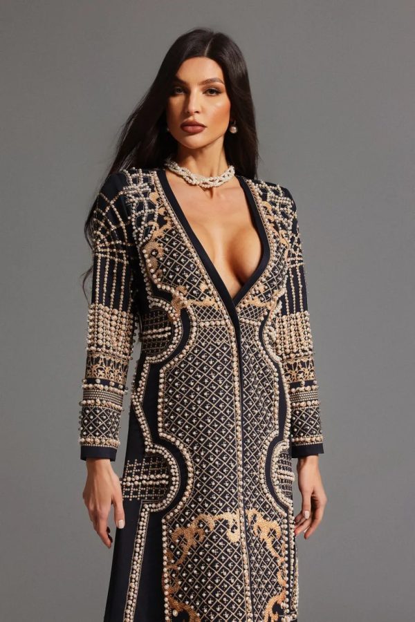 werko long sleeves v neck pearl coat 13