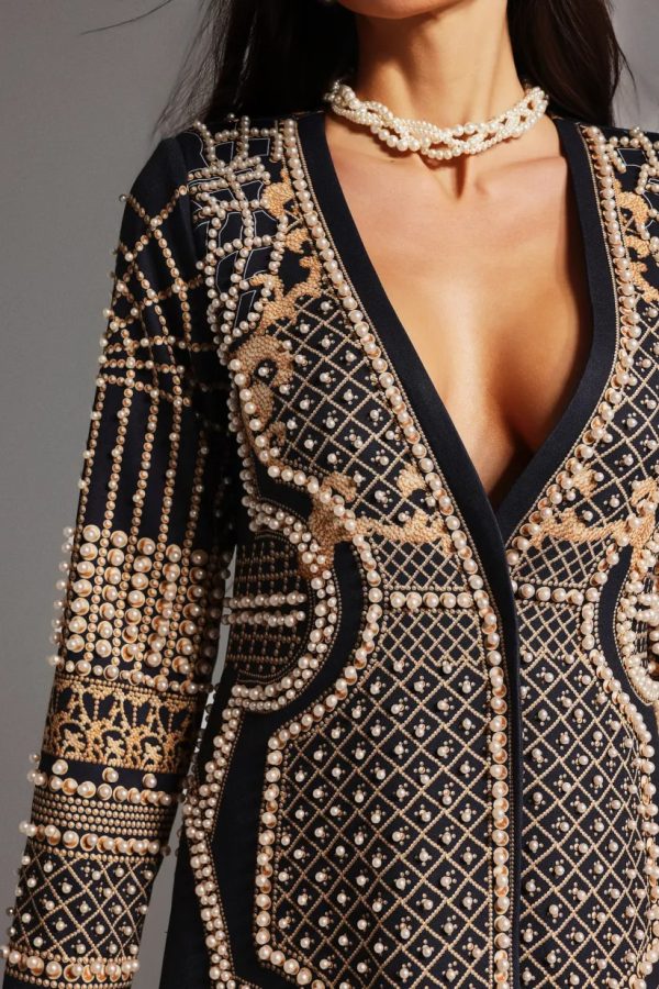 werko long sleeves v neck pearl coat 15