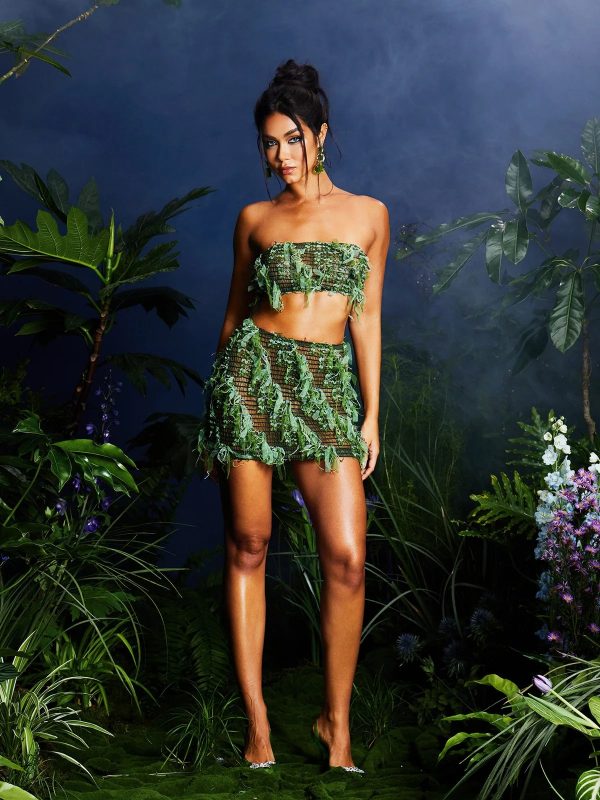 arlo strapless cutout skirt set in green 13