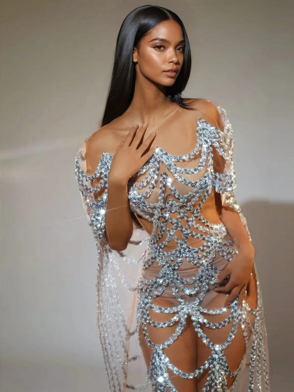 clarrisa sequin embellished maxi dress in silver 2