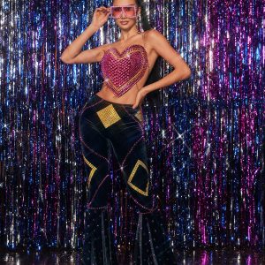 clea heart crystal pants set 100