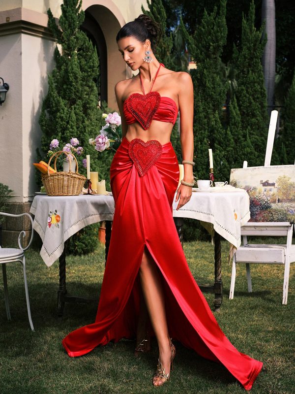 daiwa halterneck heart crystal satin skirt set 13