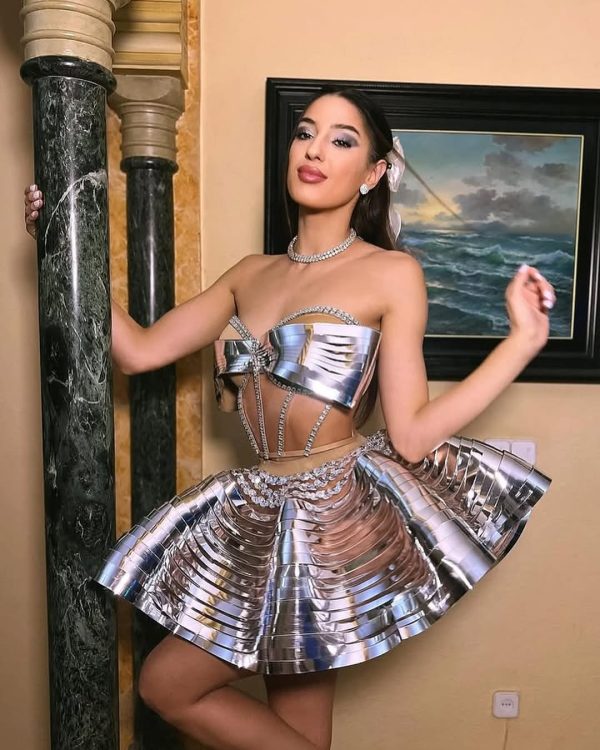 kretska crystal metallic skirt set in silver 12