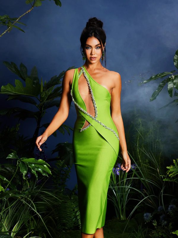 laibah leafy rhinestone cutout bandage midi dress 15