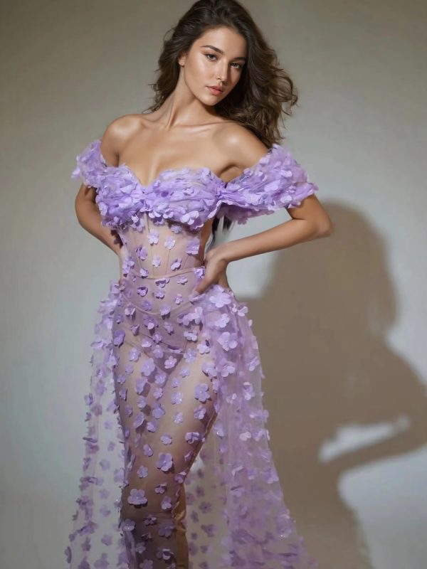 oksana flower corset maxi dress in lilac 2