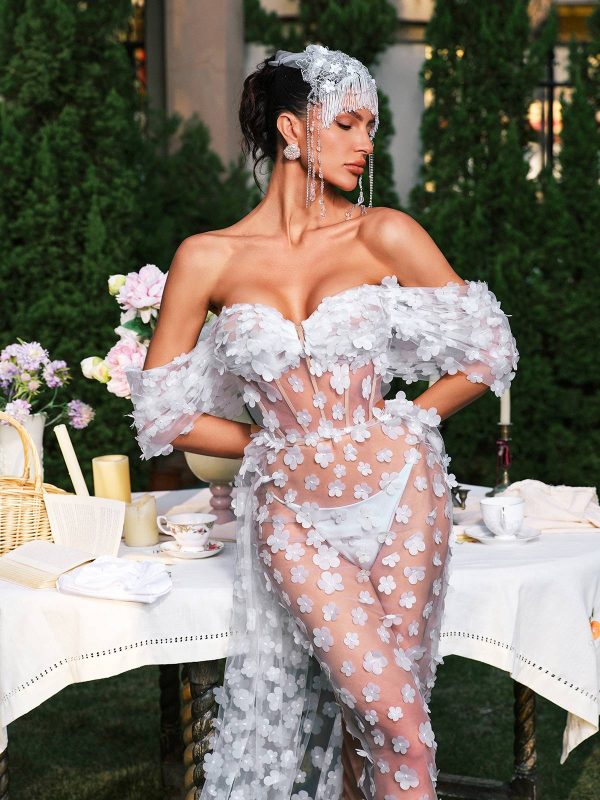 oksana flower corset maxi dress in white 13