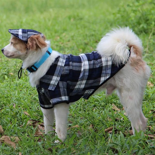 plaid oxford sun protection adjustable dog hat & coat set 12