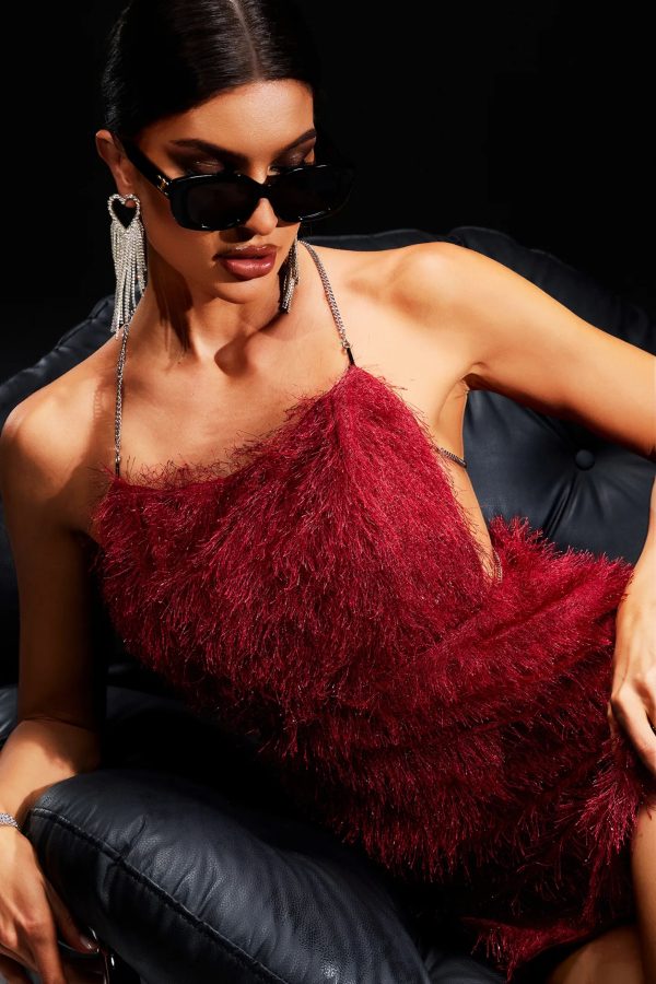 zalia backless artificial feather mini dress 14