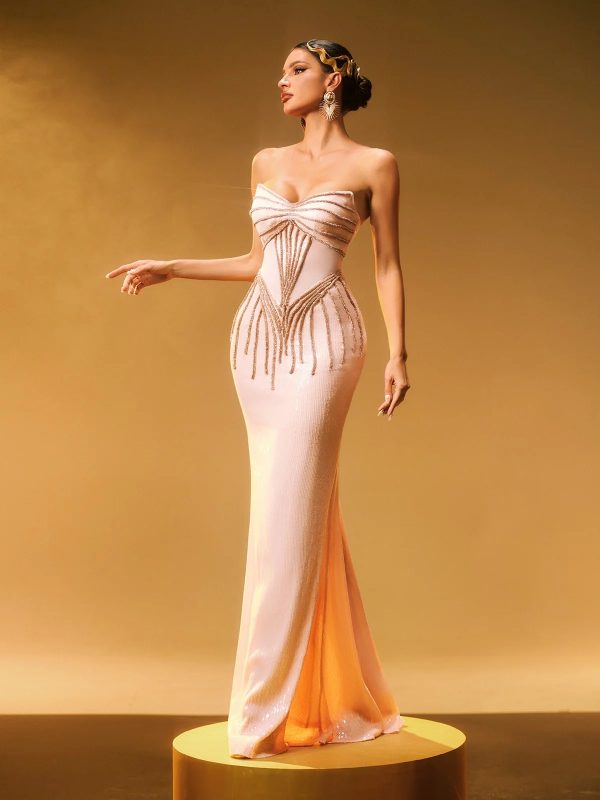 cryos strapless sequin maxi dress 14