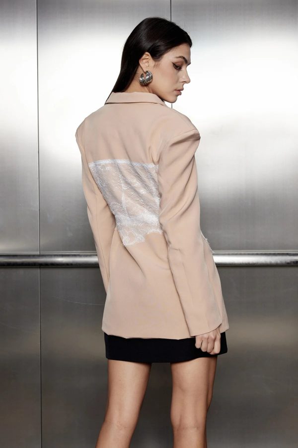 eormenburh deconstructed lace lapel blazer in khaki 12