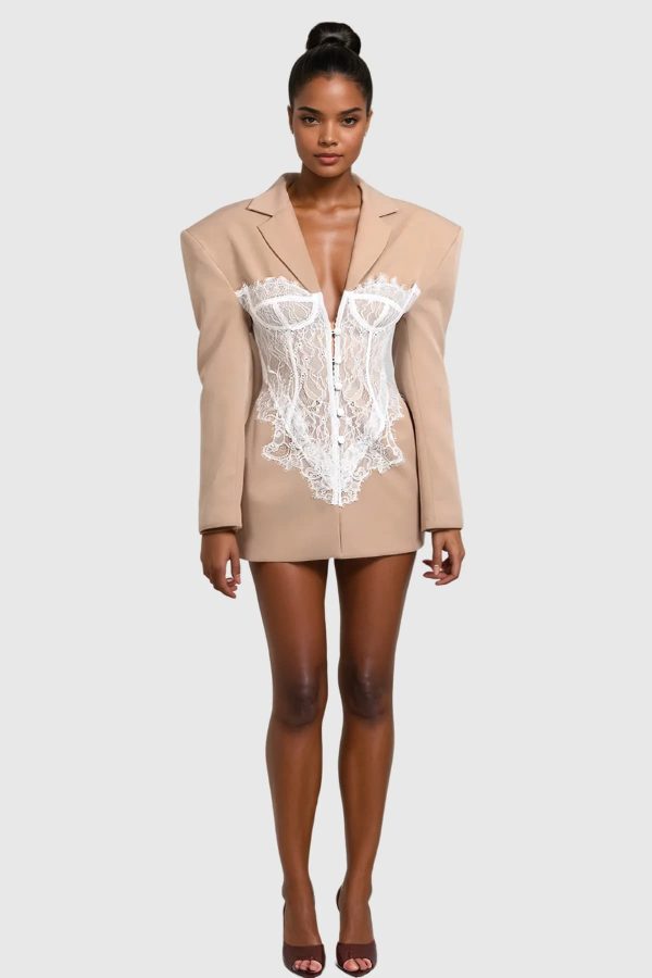 eormenburh deconstructed lace lapel blazer in khaki 13