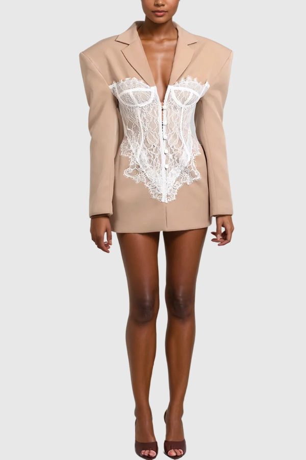 eormenburh deconstructed lace lapel blazer in khaki 14