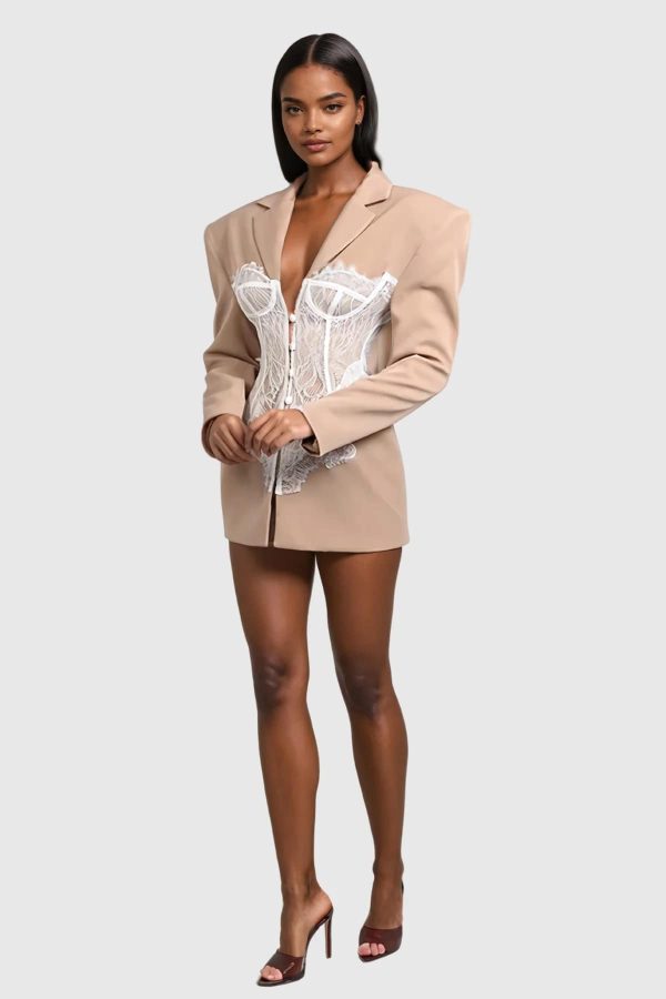 eormenburh deconstructed lace lapel blazer in khaki 15