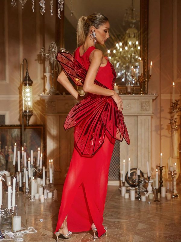 jaidlynn butterfly embellished maxi dress in red 16