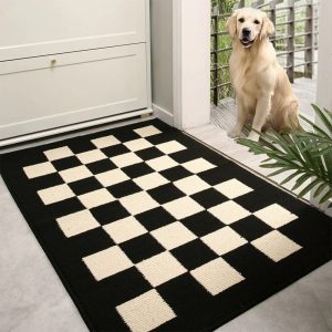 modern checkered anti stain non slip front door mat for muddy dog paws 11