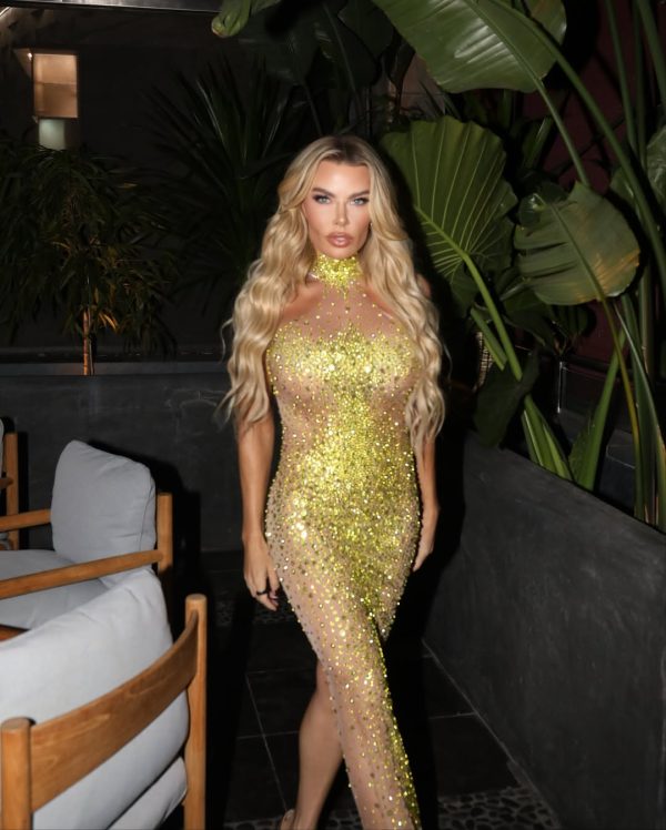 shawnette ombre halterneck rhinestone maxi dress in yellow 22