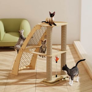 solid wood cat scratching post with space capsule & climbing net 11 solid wood cat scratching post with space capsule & climbing net 11