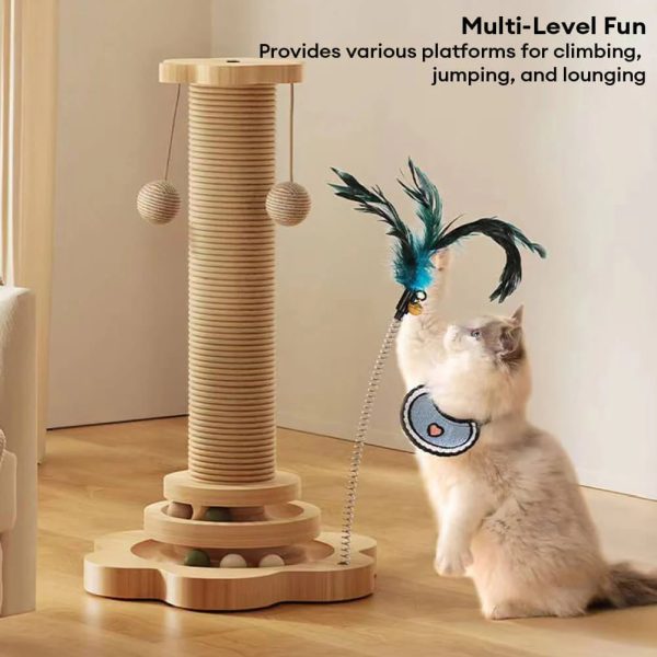 sturdy cat scratching post with rotating track & teaser ball 13