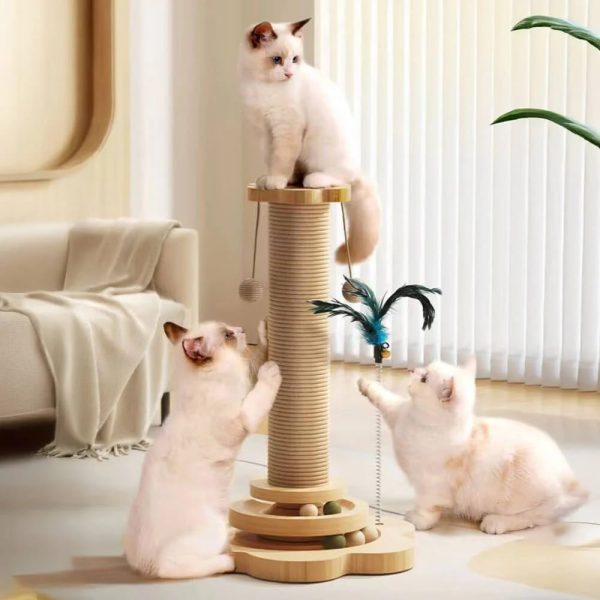 sturdy cat scratching post with rotating track & teaser ball 14