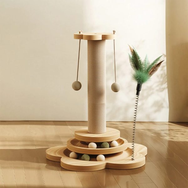 sturdy cat scratching post with rotating track & teaser ball 19