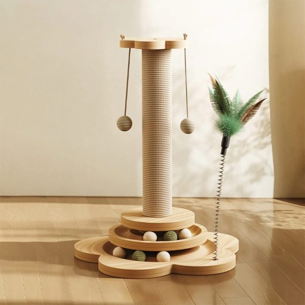 sturdy cat scratching post with rotating track & teaser ball 20
