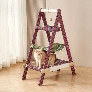 sturdy tripod wooden sisal 2 in 1 cat hammock cat tree 11