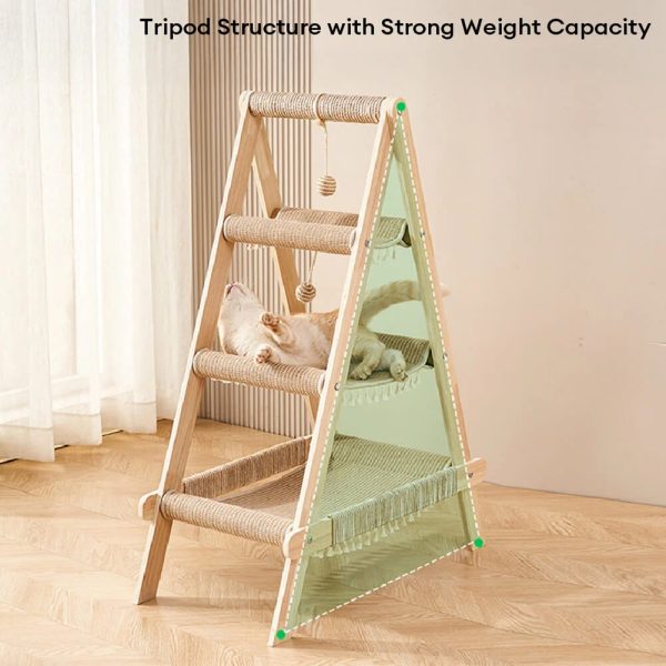 sturdy tripod wooden sisal 2 in 1 cat hammock cat tree 17