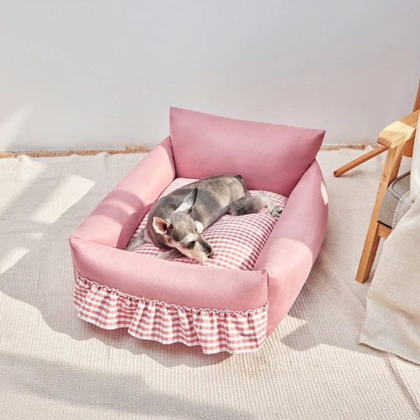 stylish ruffled enhanced backrest washable dog & cat sofa bed 15