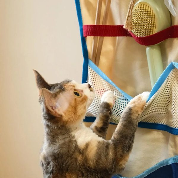 wall mounted multi pocket cat toy storage bag 16