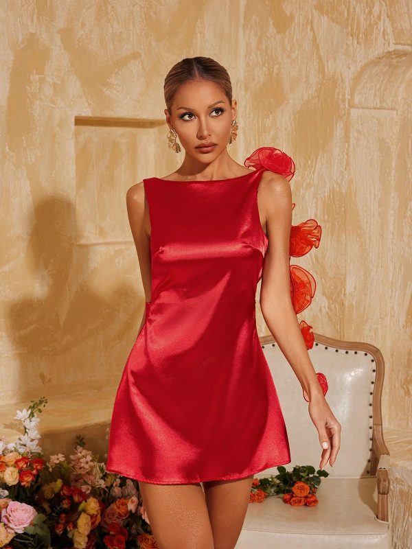 aevorix backless flower satin mini dress 12