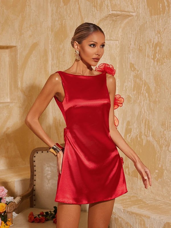 aevorix backless flower satin mini dress 13