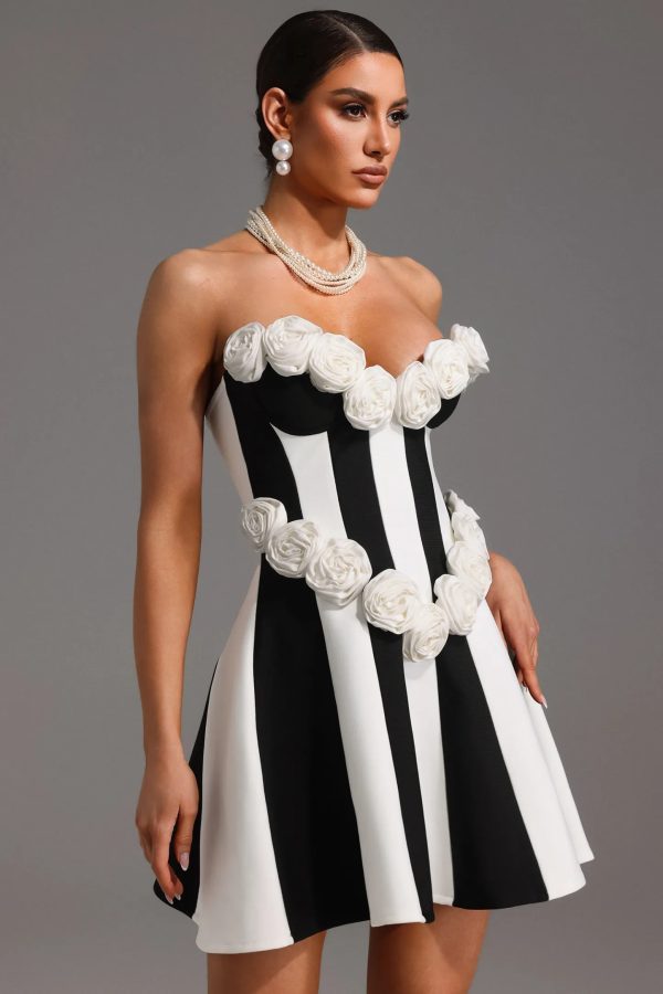 chiyeko strapless flower stripe bandage mini dress 14