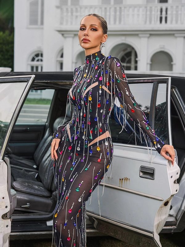 corvina fringe embellished mesh maxi dress 12