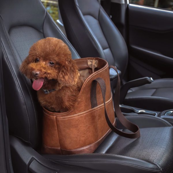 fashionable pu leather pet carrier tote bag with adjustable straps 12