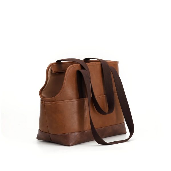 fashionable pu leather pet carrier tote bag with adjustable straps 17