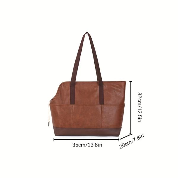 fashionable pu leather pet carrier tote bag with adjustable straps 18