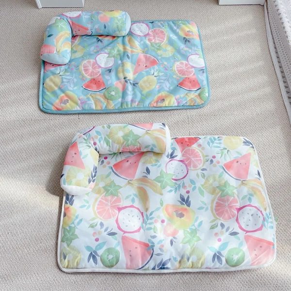 fruit print cooling ice silk dog & cat mat with pillow 12