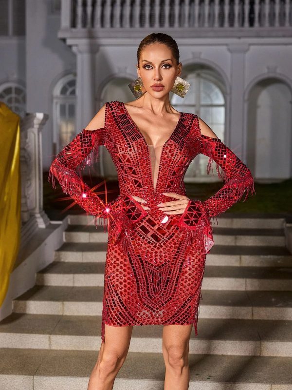 gwyndara rhinestone fringe acrylic mini dress 13